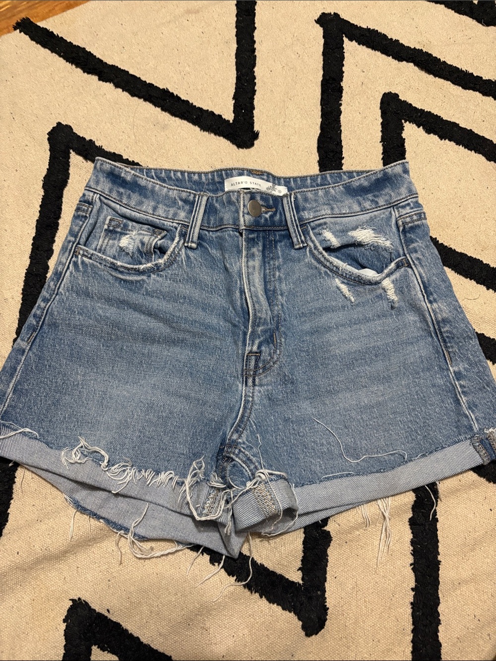Altar'd State Faded Blue High-Rise Distressed Jean Shorts